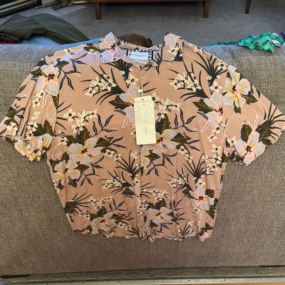 Mens Size XL Denim & Flower Ricky Singh Pale Pink Floral Viscose Shirt